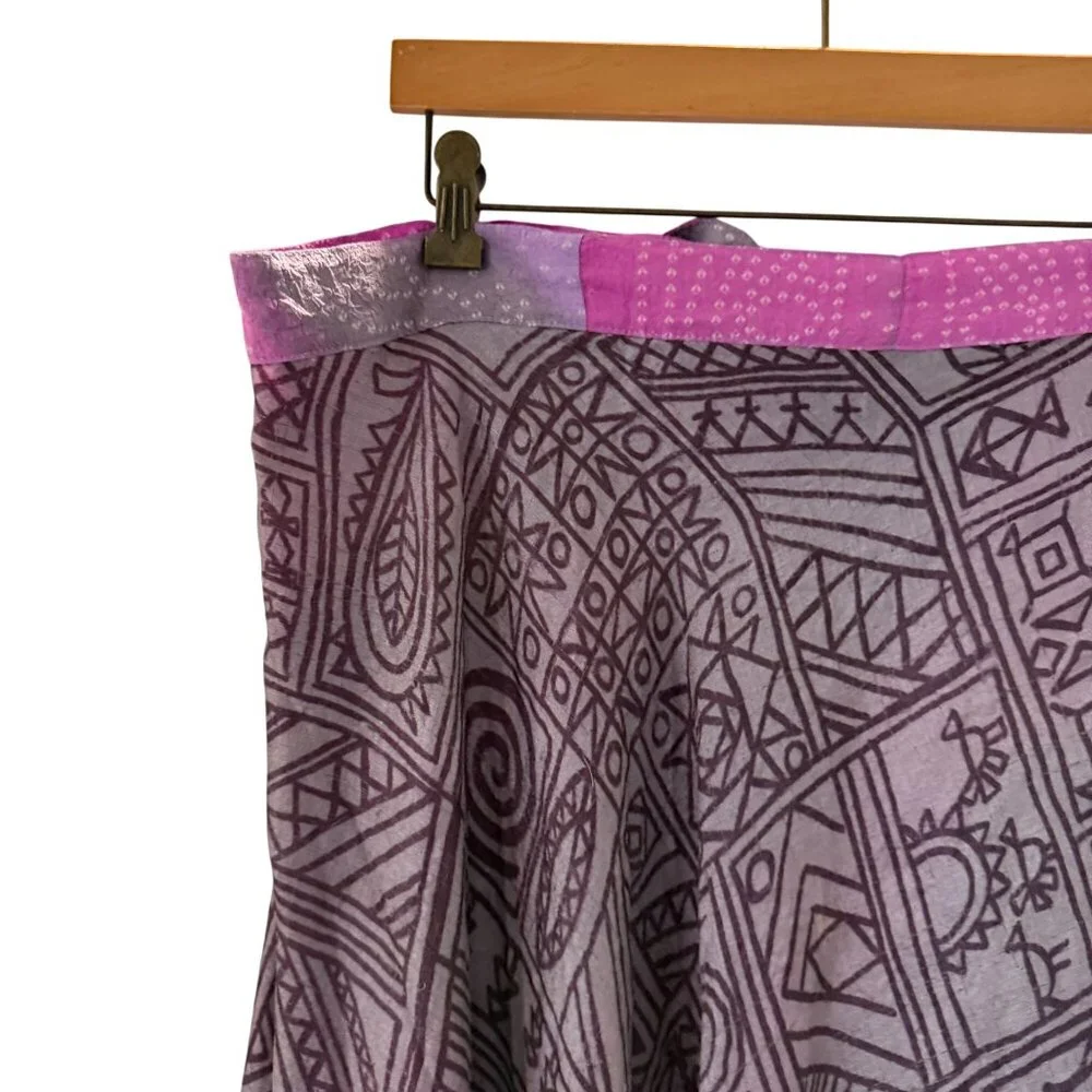 Boho Reversible Wrap Skirt Silk Purple Pink Tie Hippie Indie Fairy Layered - Picture 10 of 12